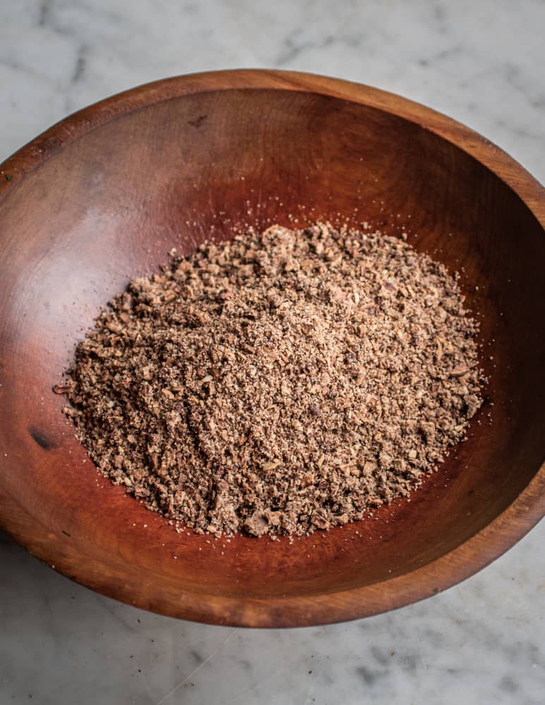 Ground hickory nuts with shells for making kanuchi