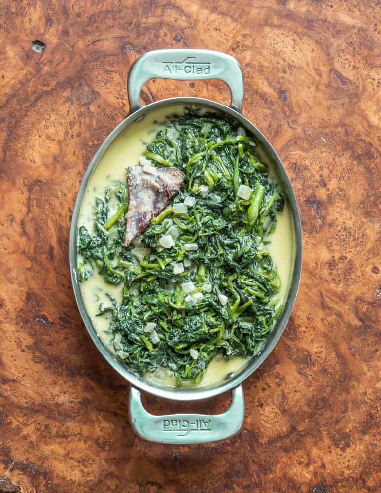 creamed spinach in a serving dish 
