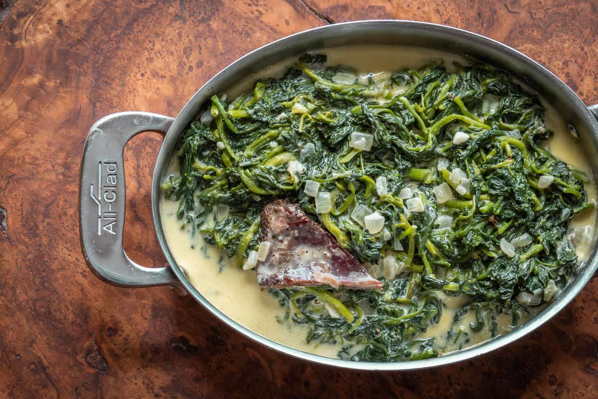 creamed spinach in a serving dish 