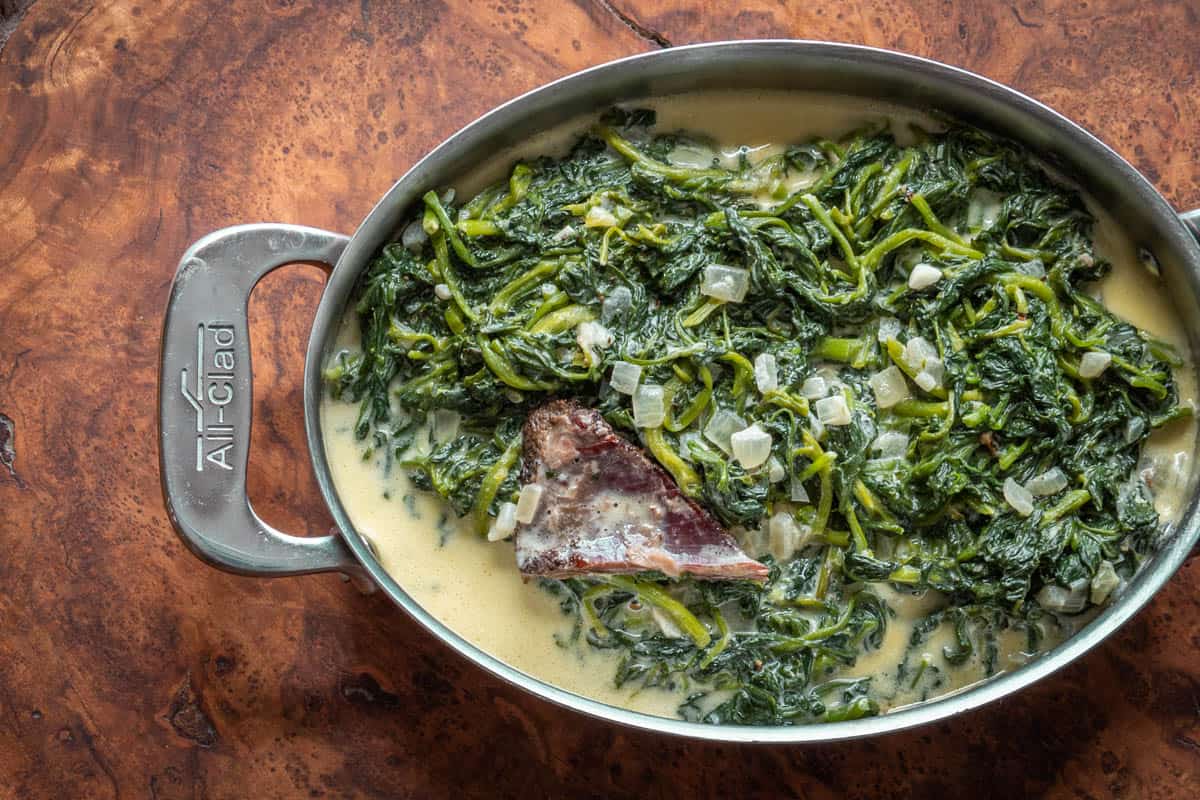 creamed spinach in a serving dish