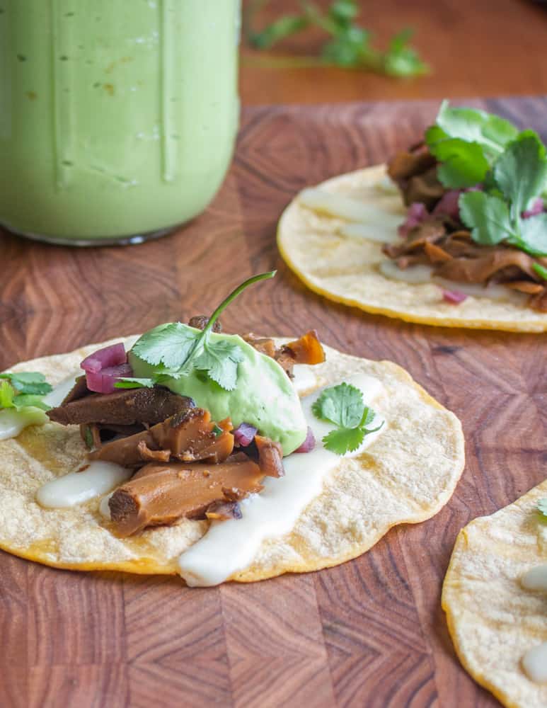 Hen of the woods mushroom barbacoa tacos