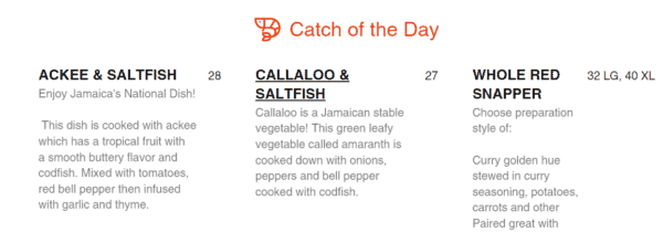 Callaloo on a Jamaican menu 