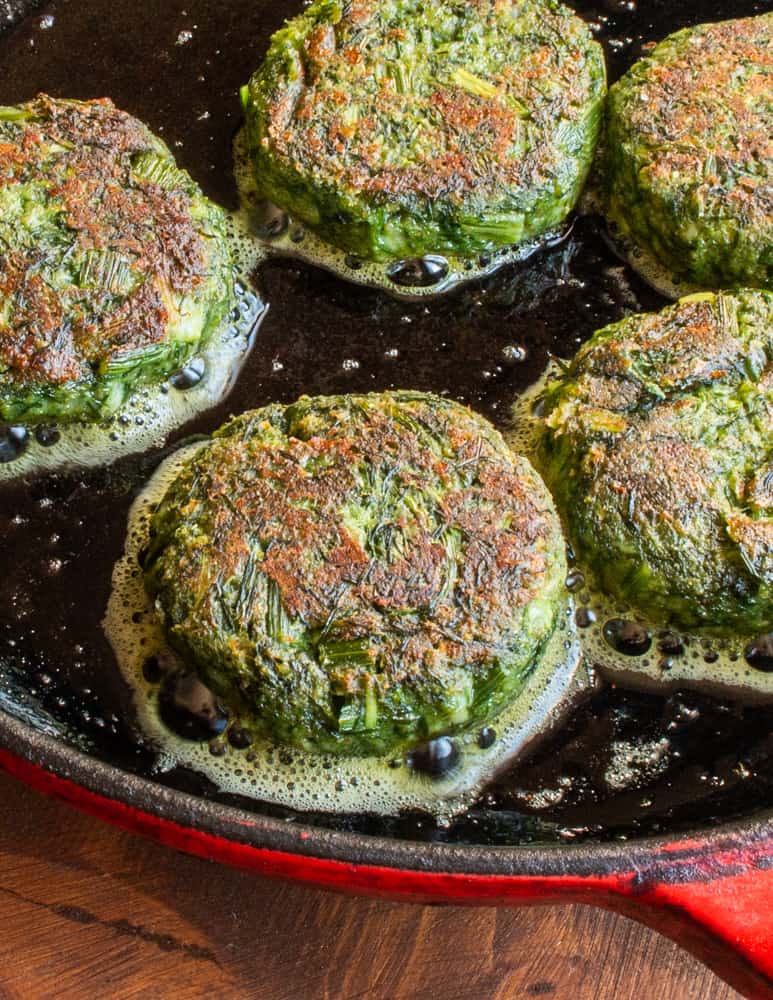 Cooking wild fennel frond cakes