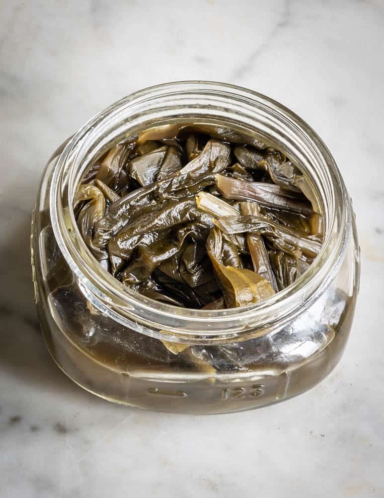 Fermented ramp leaves (Черемша) in a mason jar