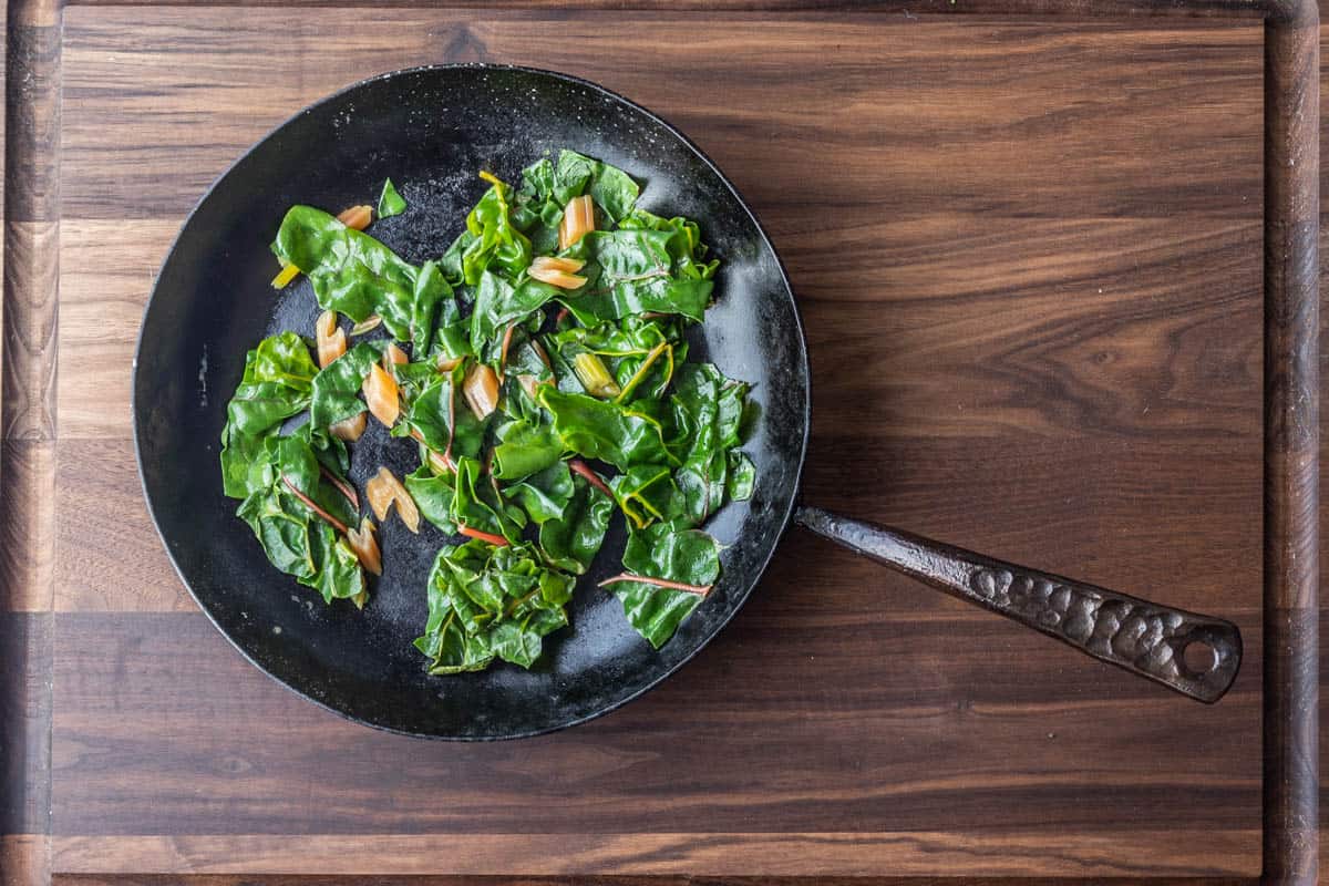 Cooking chard in a carbon steel pan