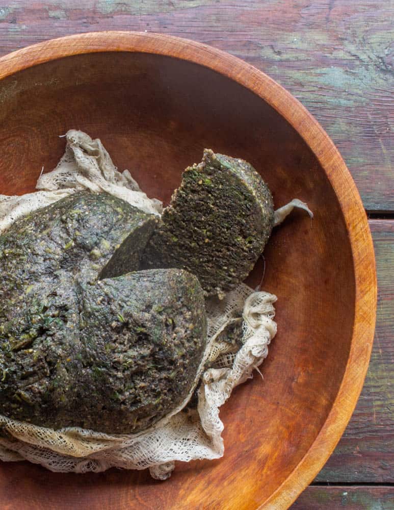 Nettle, dandelion and ramp leaf pudding