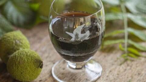 a small shot glass of vin de noix or walnut wine