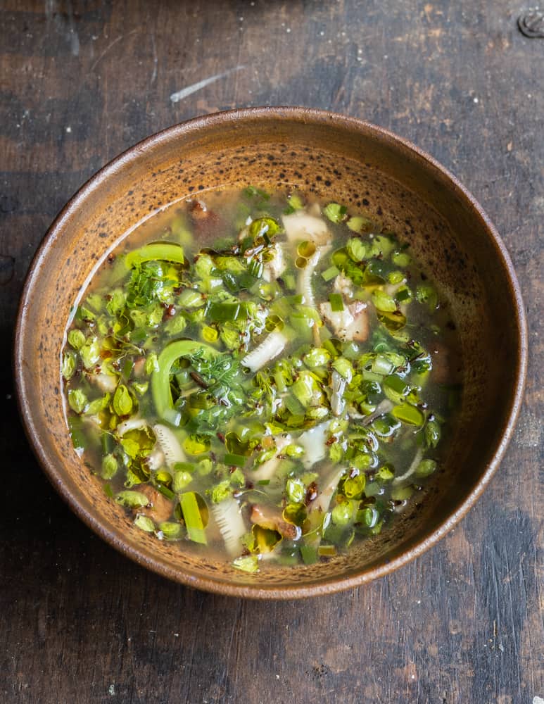 Pheasant back soup with fiddleheads and samaras