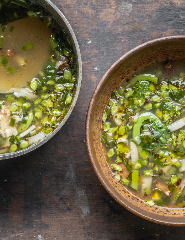 Pheasant back soup with fiddleheads and samaras