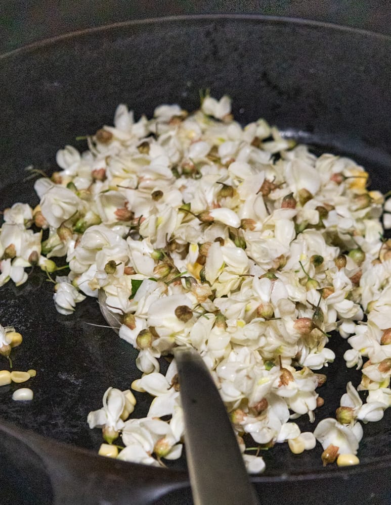 Cooking black locust flowers