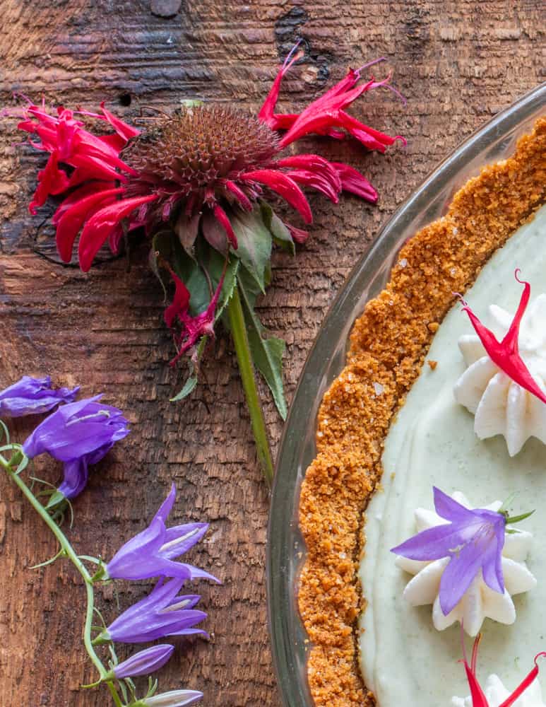 Edible bee balm and campanula flowers