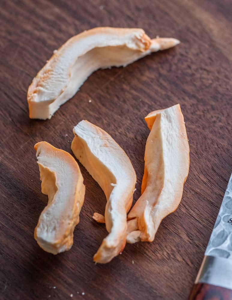 Cut tender pieces of chicken of the woods