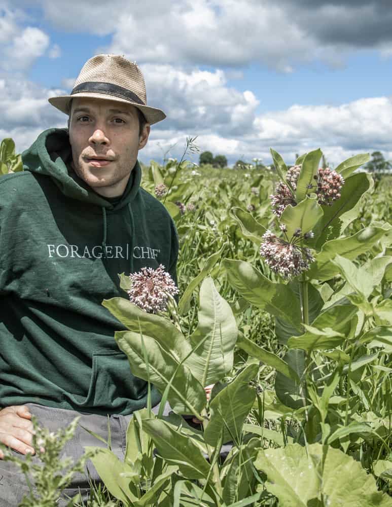 Chef Alan Bergo in a patch of milkweed 