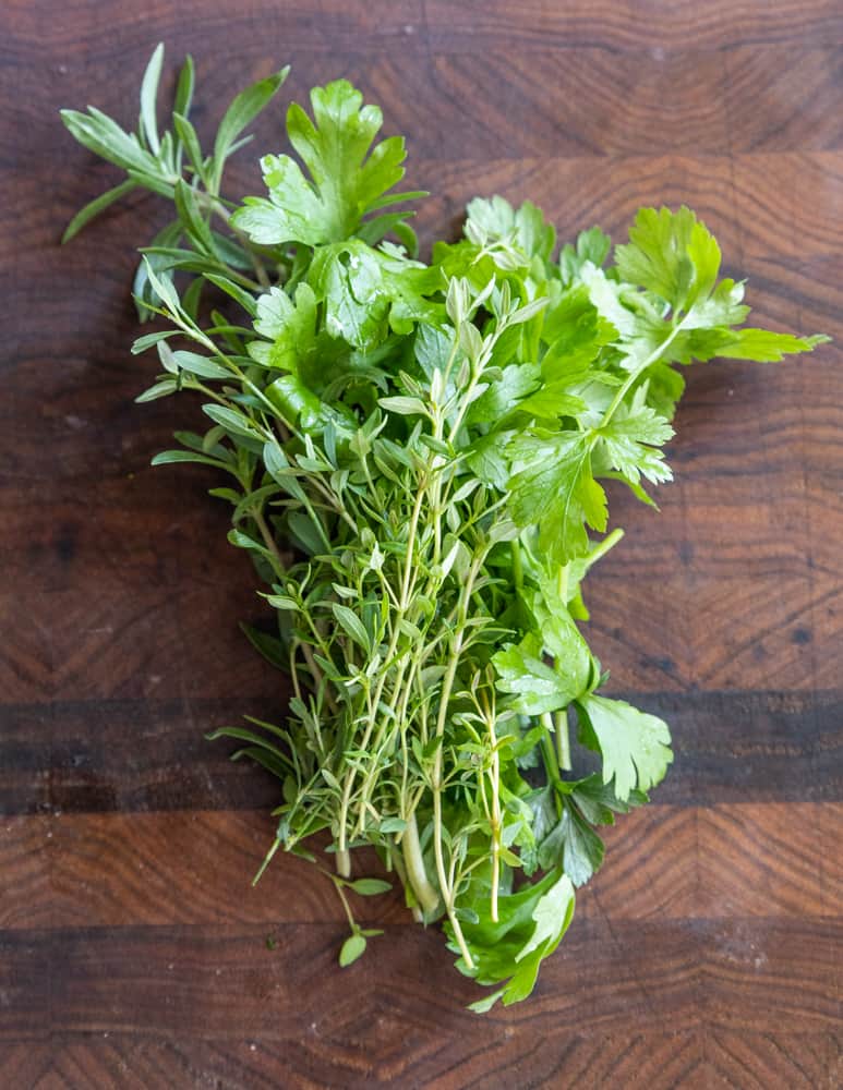 Summer savory, thyme, and rosemary