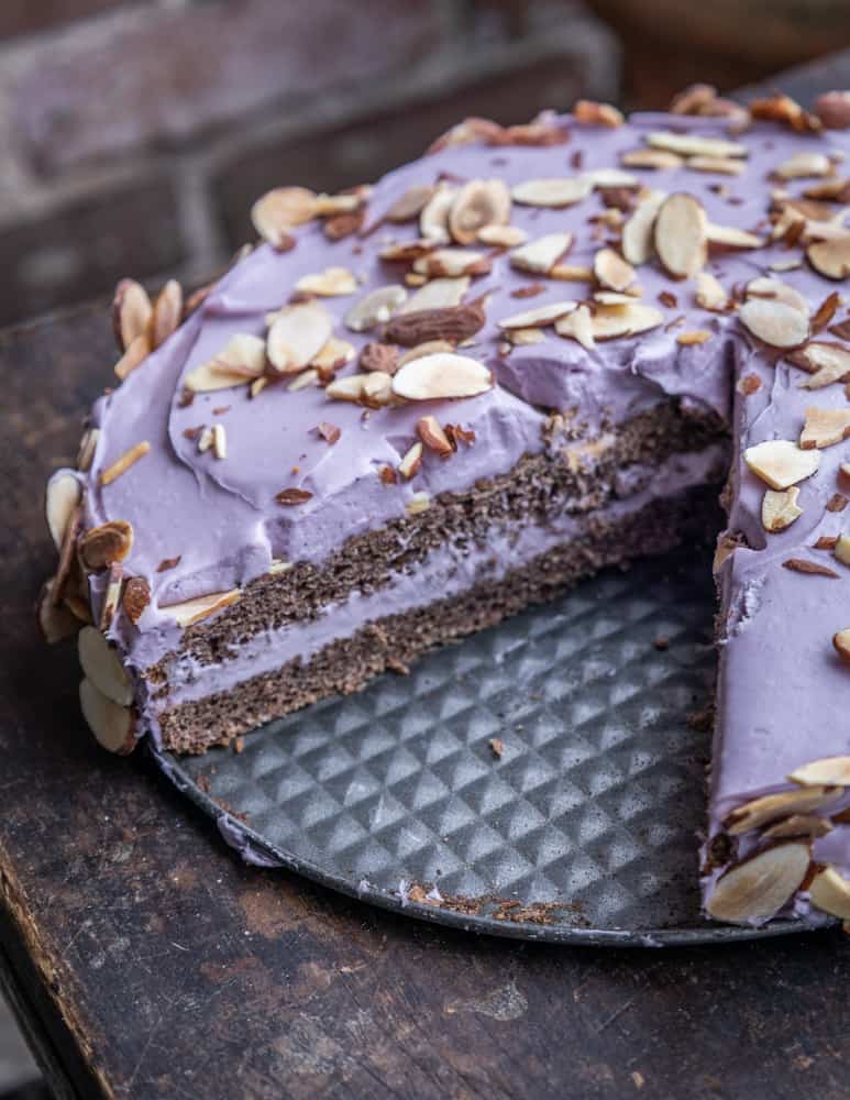 Siberian bird cherry cake with wild grape frosting