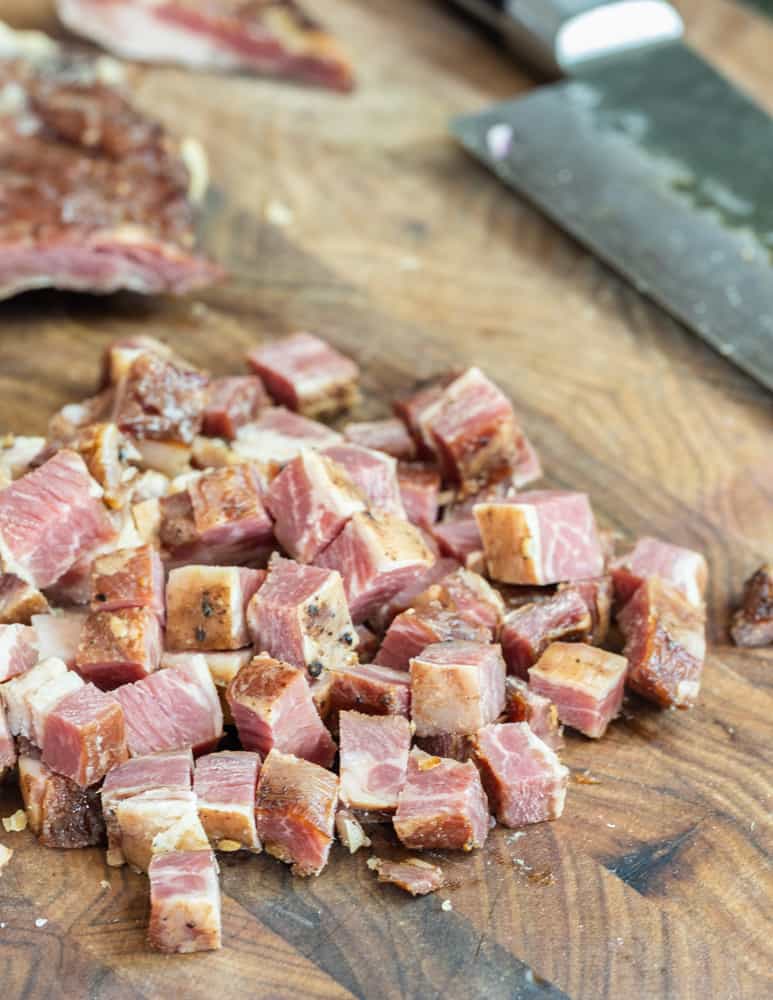 Cutting lamb bacon