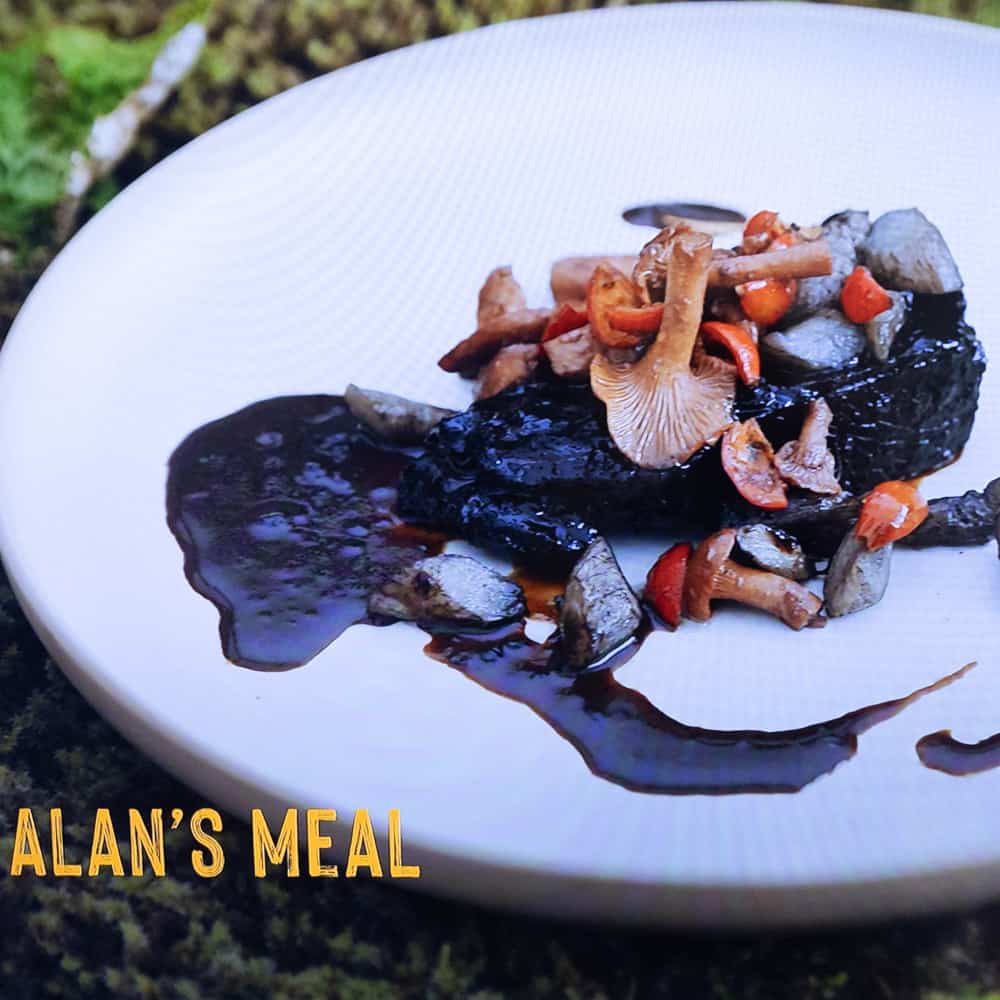 A dish of shortribs with pickled chanterelles, rose hips and thistle roots from Chef's vs Wild competition.