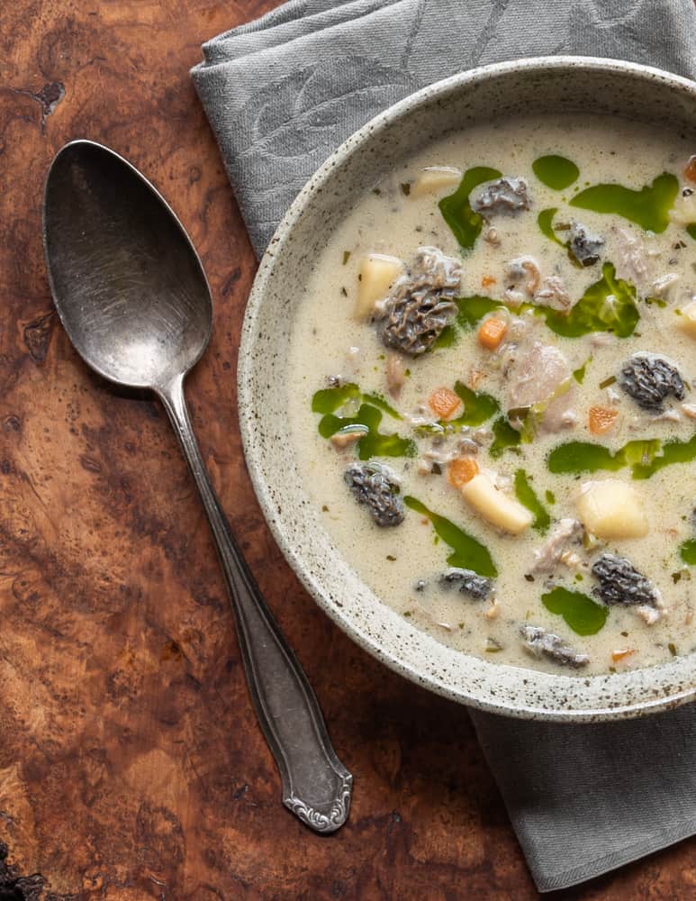 Duck soup with wapato, wild rice and dried morels (20)