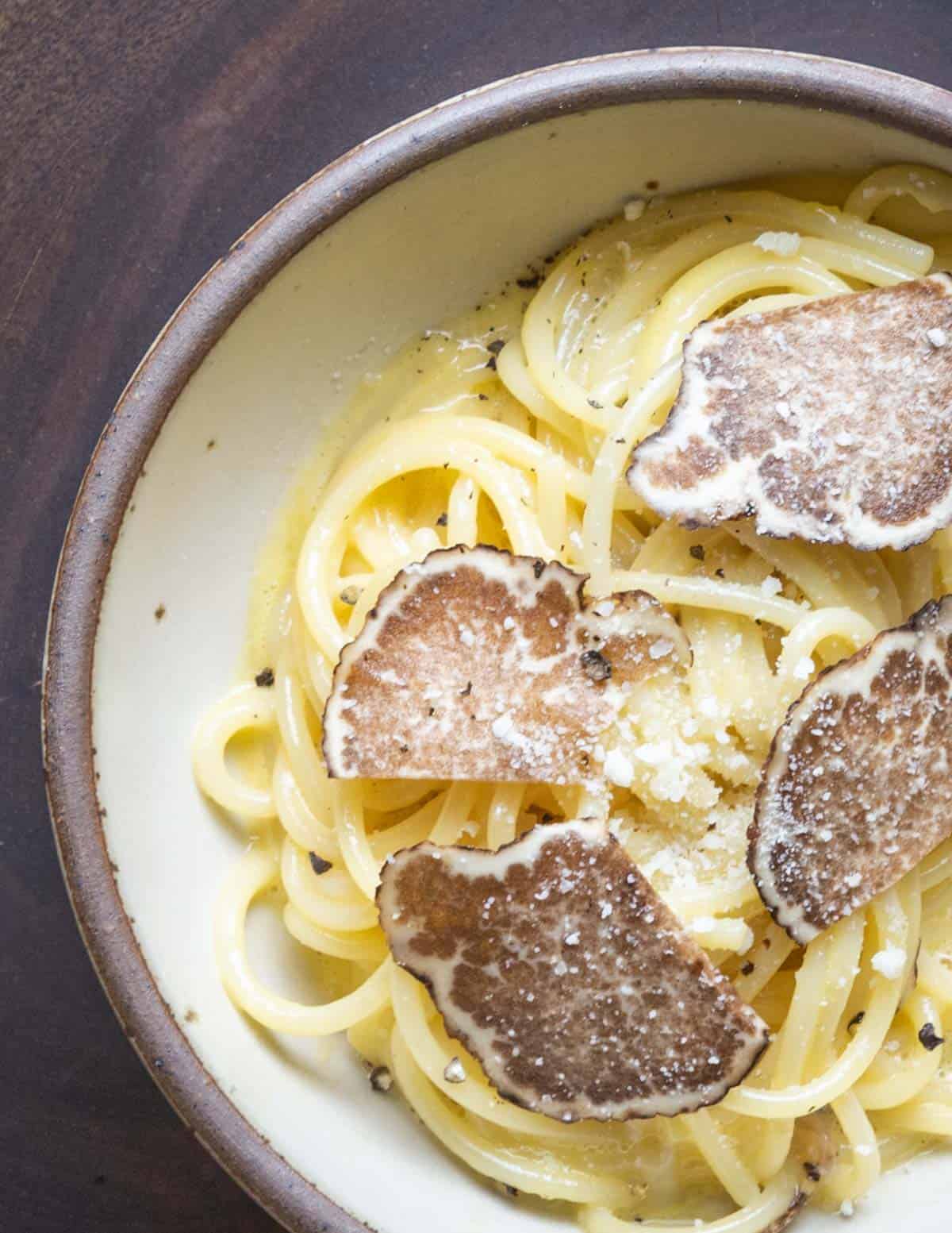 Spaghetti carbonara with Blue Ridge Truffles