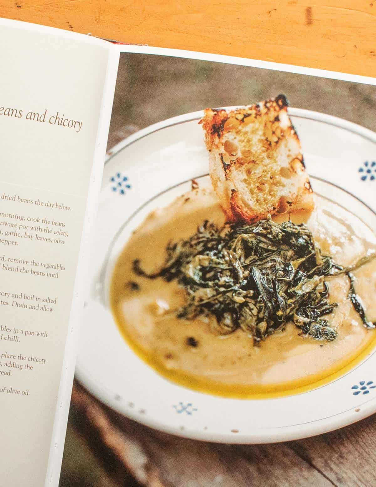 pure de fave e cicoria in a cook book