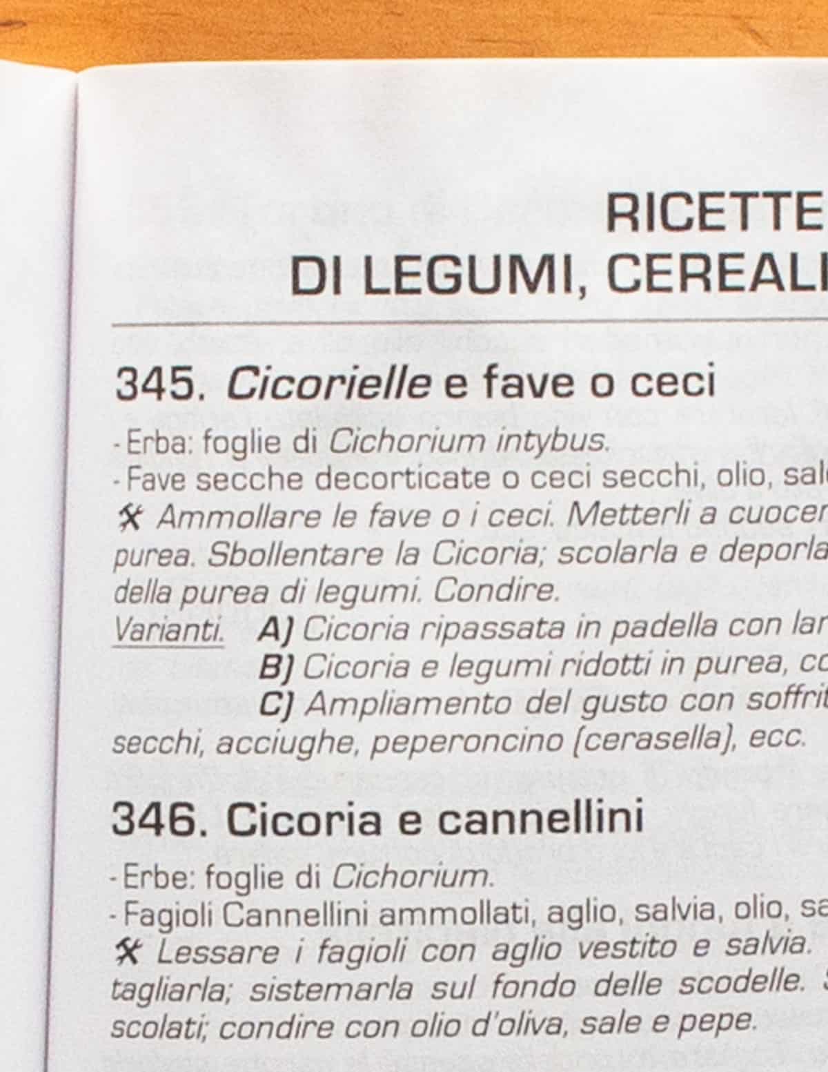 Ciocorielle e fave o ceci recipe in a book 