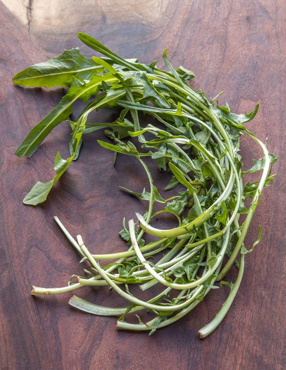 Italian chicory greens on a board 