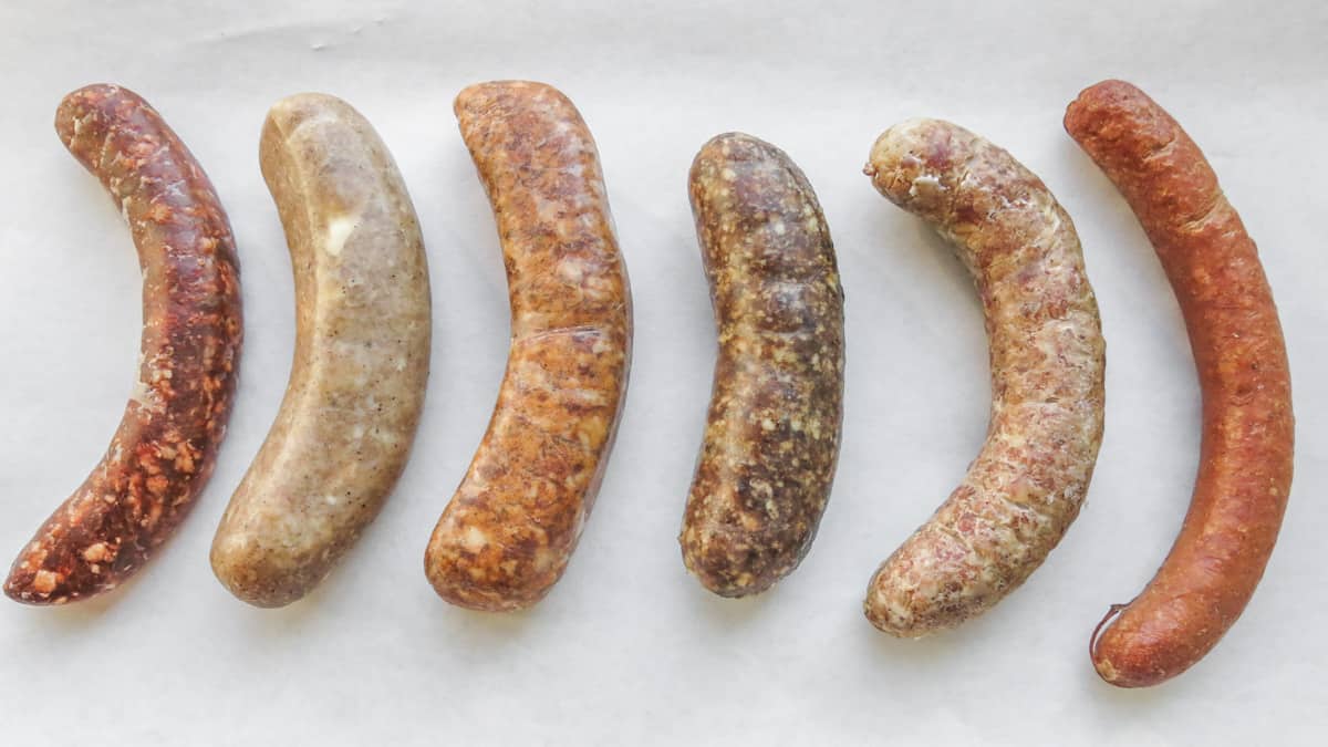 a variety of homemade sausages