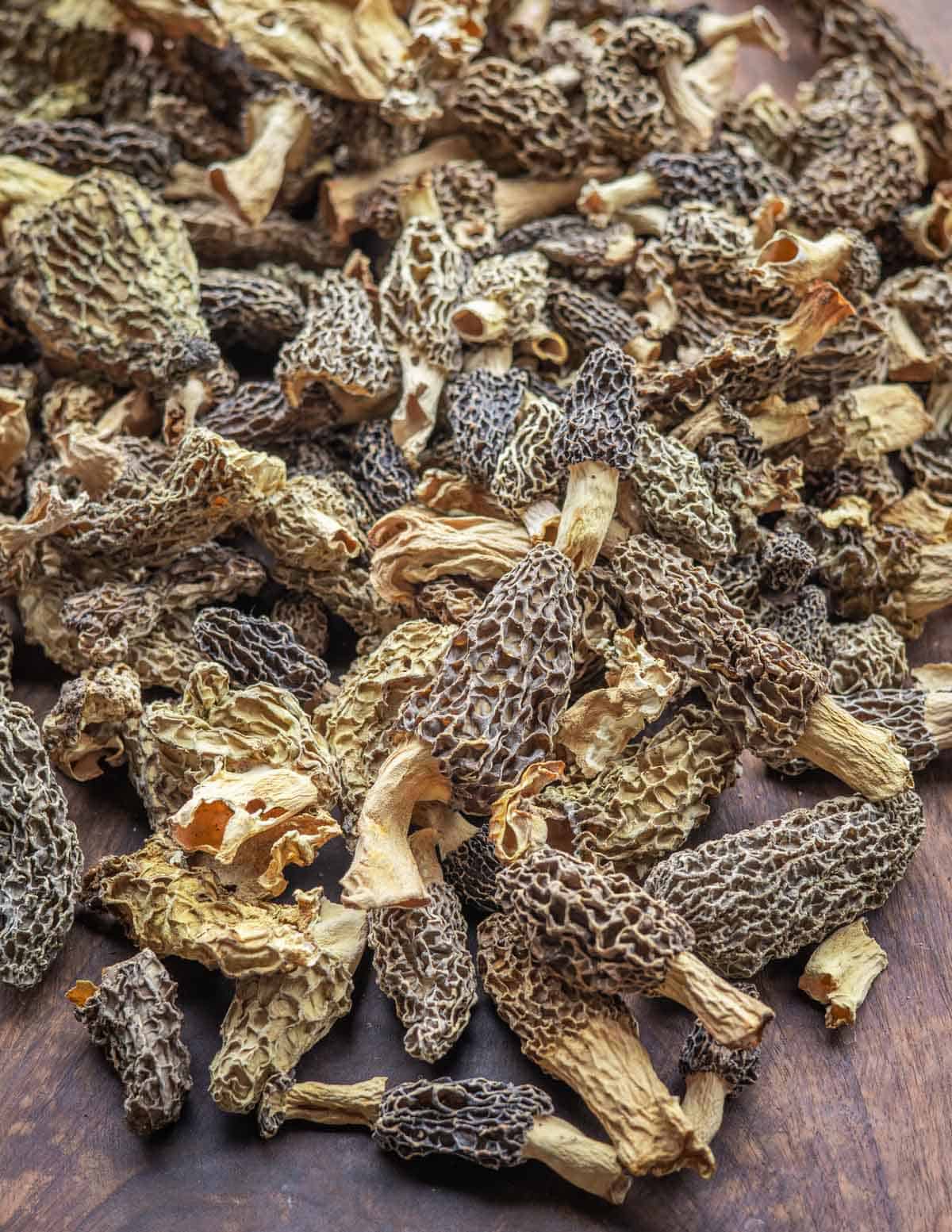 dried mushrooms on a board 