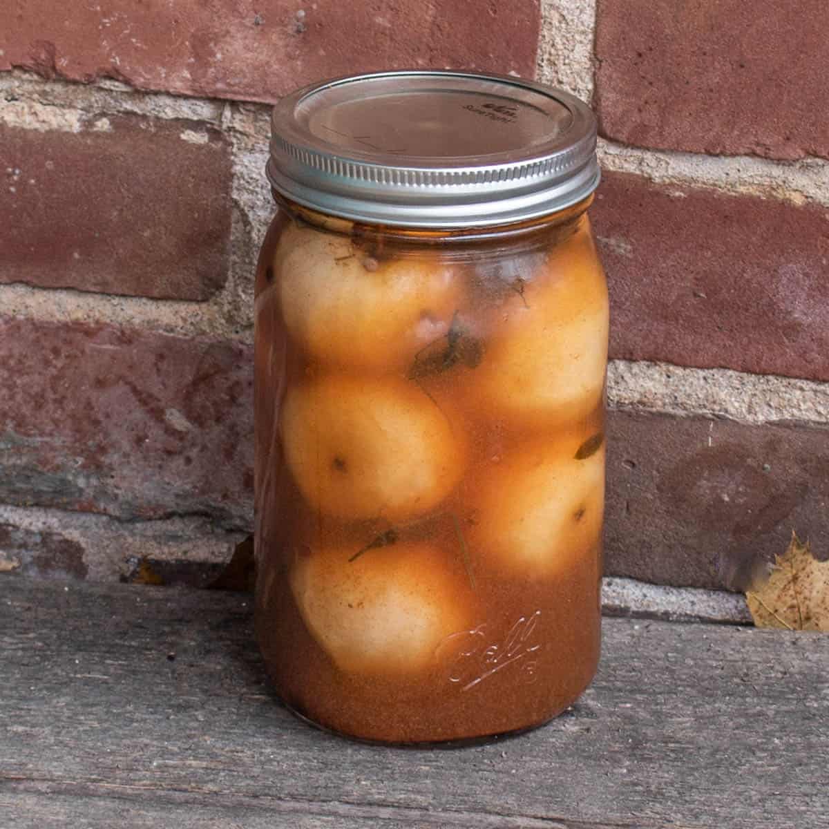 Spiced pickled crab apples in a jar 