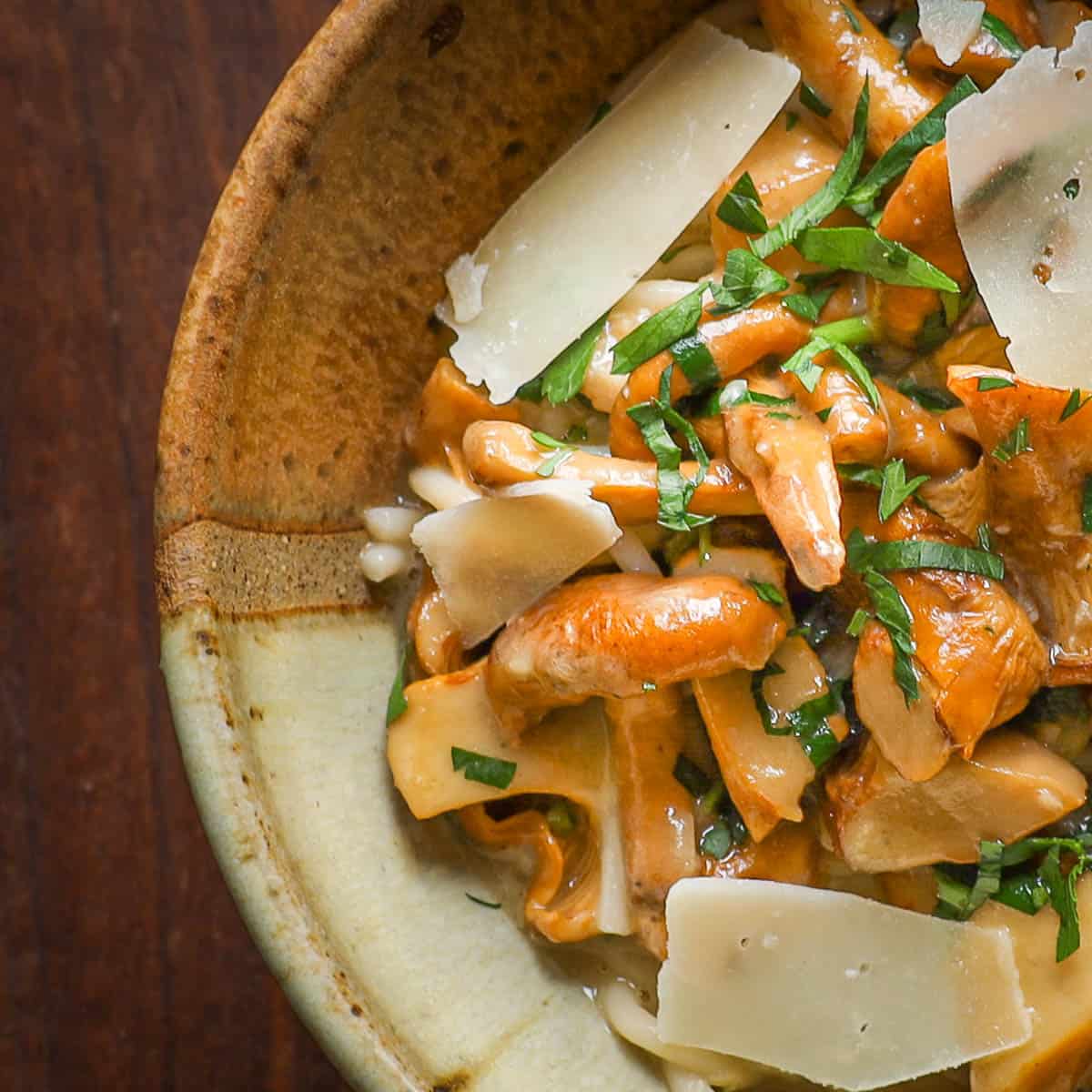 A bowl of mushroom pasta