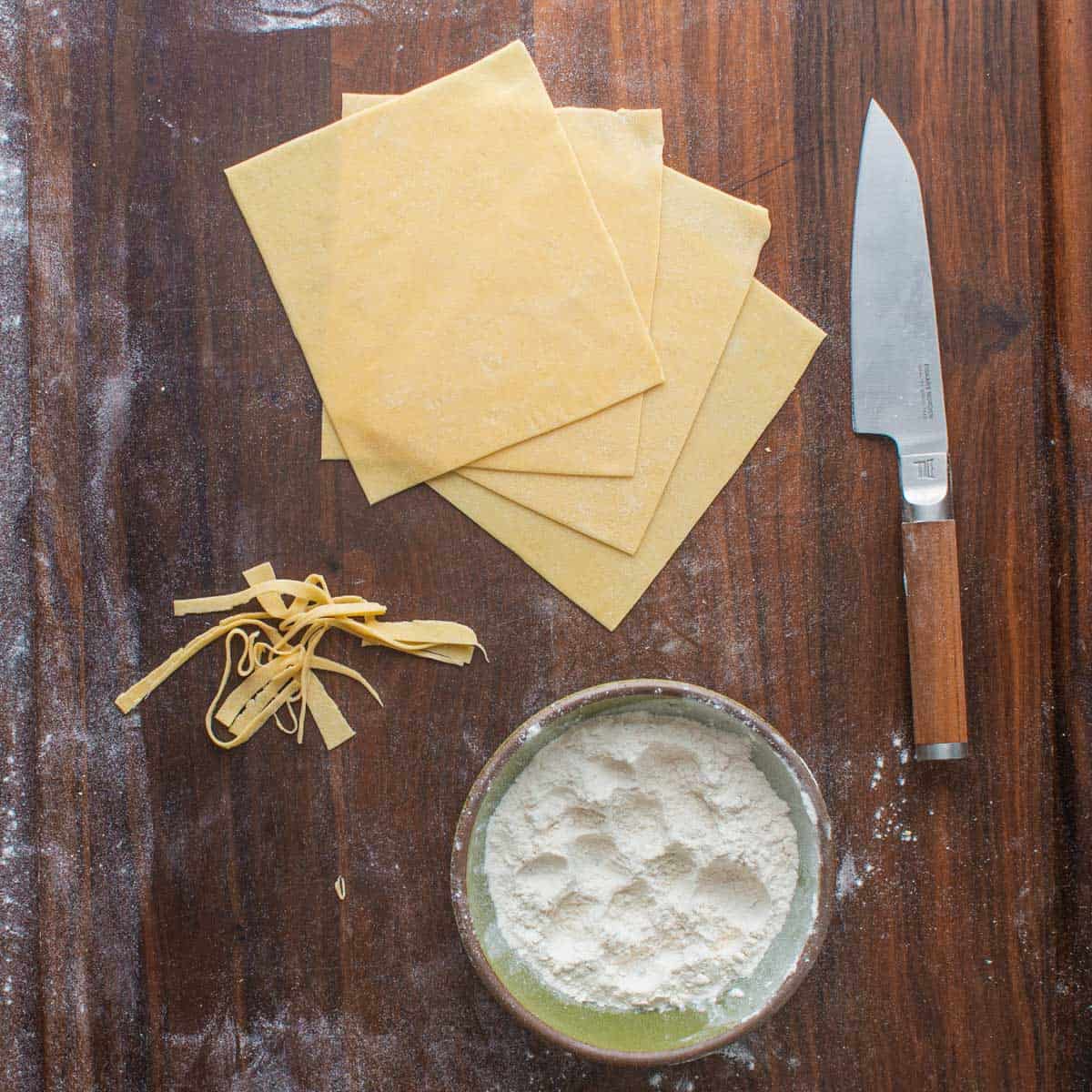 cutting pasta into squares