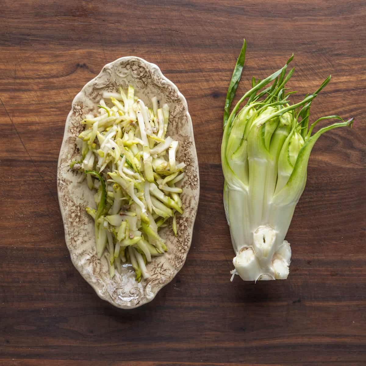 a shaved vegetable salad with anchovy dressing