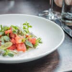 Watermelon basil salad with goat cheese and purslane