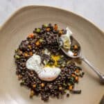 black trumpet mushrooms with lentils