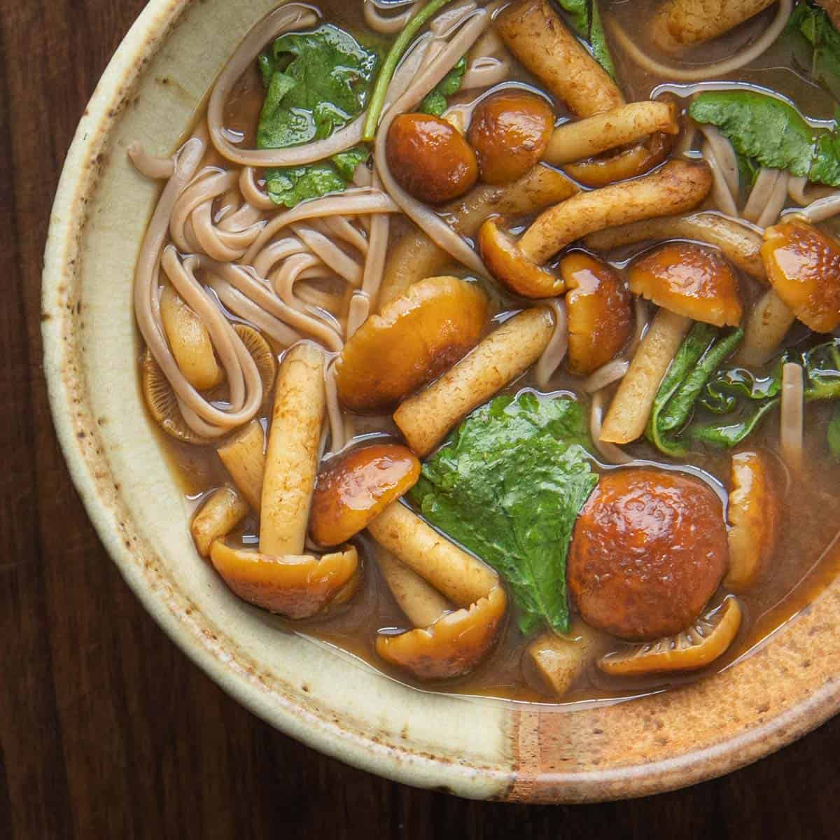 chestnut mushroom soup with soba noodles 