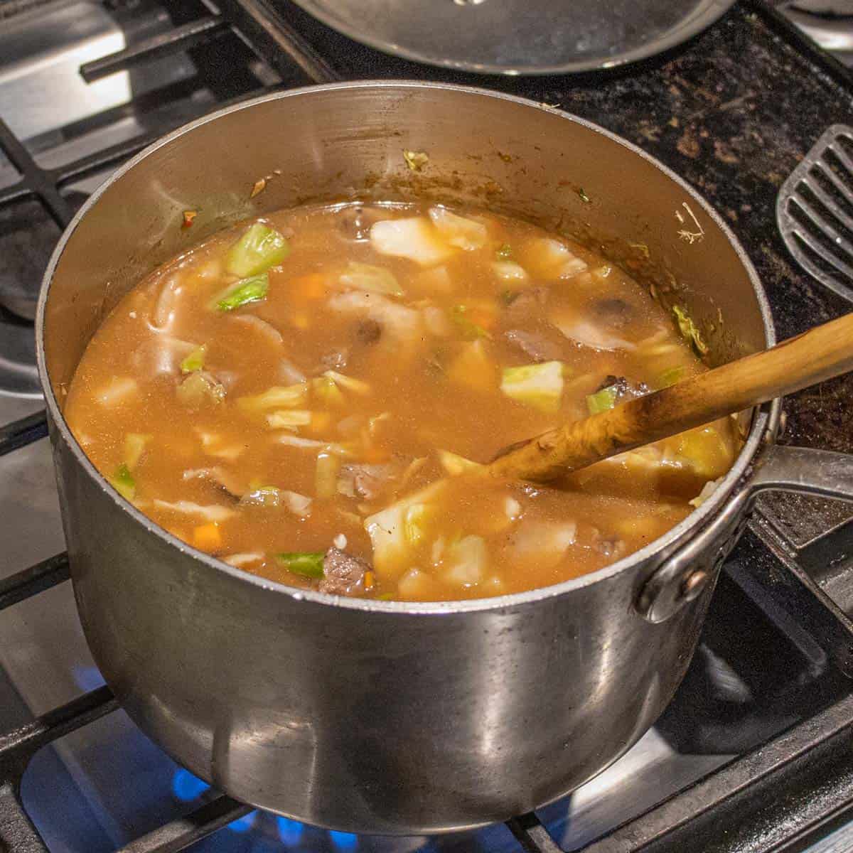 Cooking venison soup with honey mushrooms