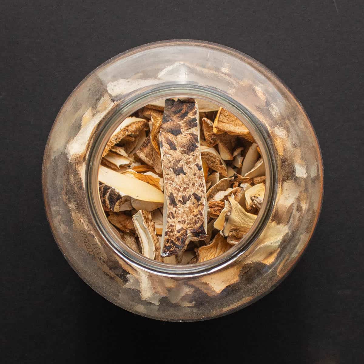a jar of dried mushrooms