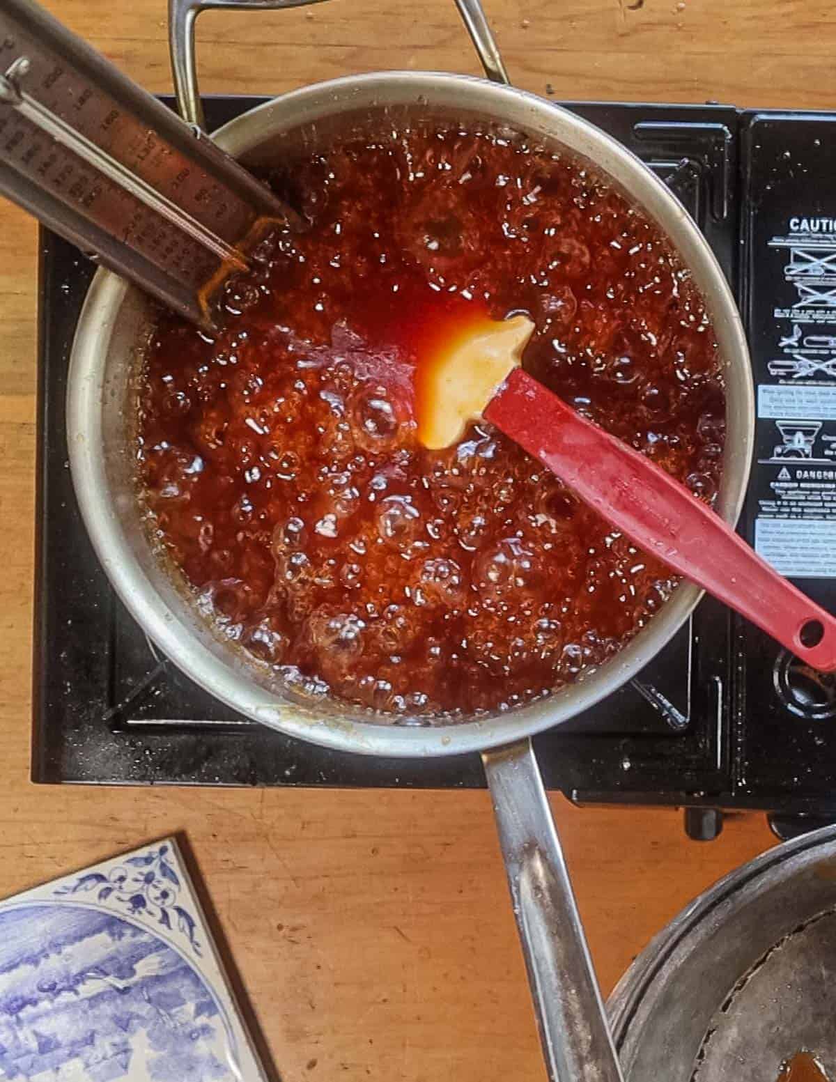 Boiling wild plum jam.