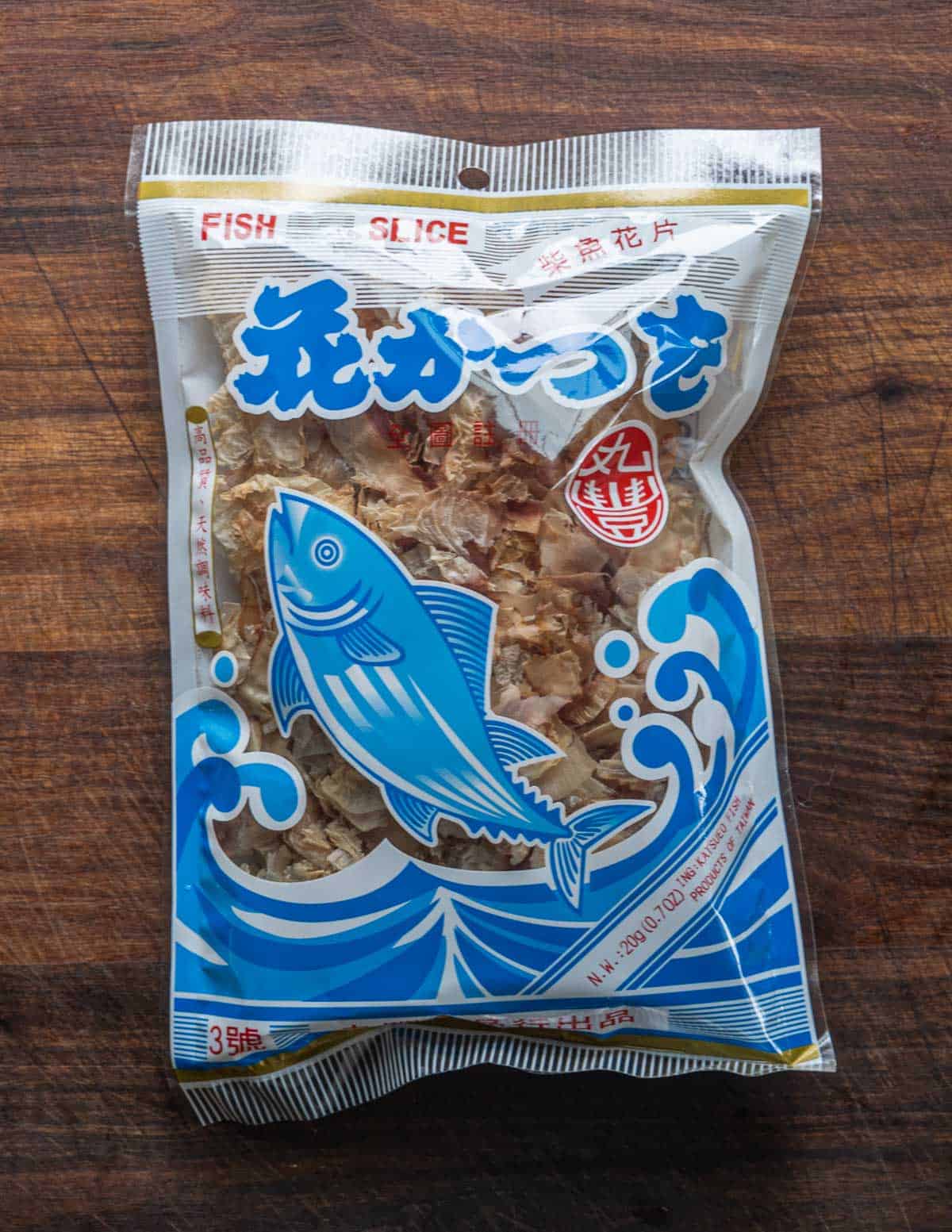 A nag of bonito flakes from an Asian grocer for making dashi. 