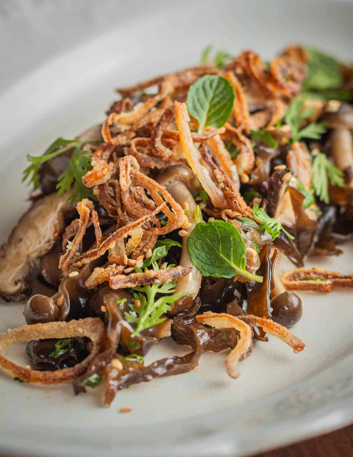 Cool or room temperature salads are a great way to enjoy the chewy mushroom texture.