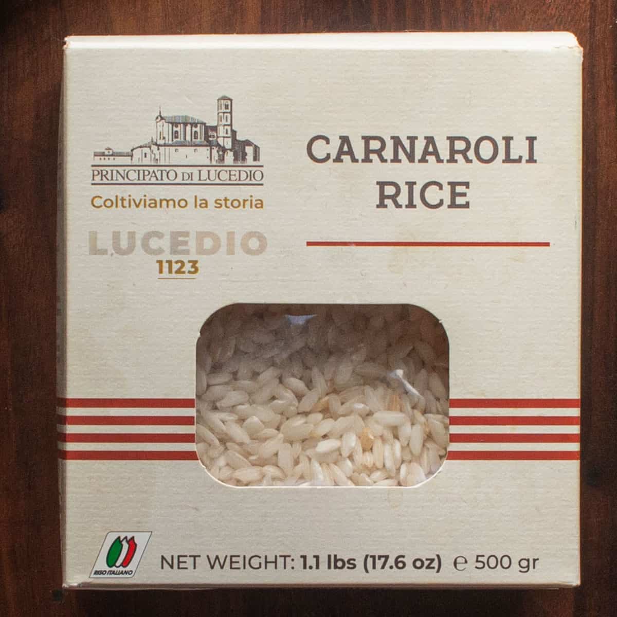 A box of carnaroli risotto rice. 