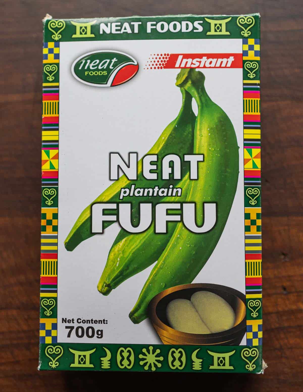 A box of plantain fufu corn flour.