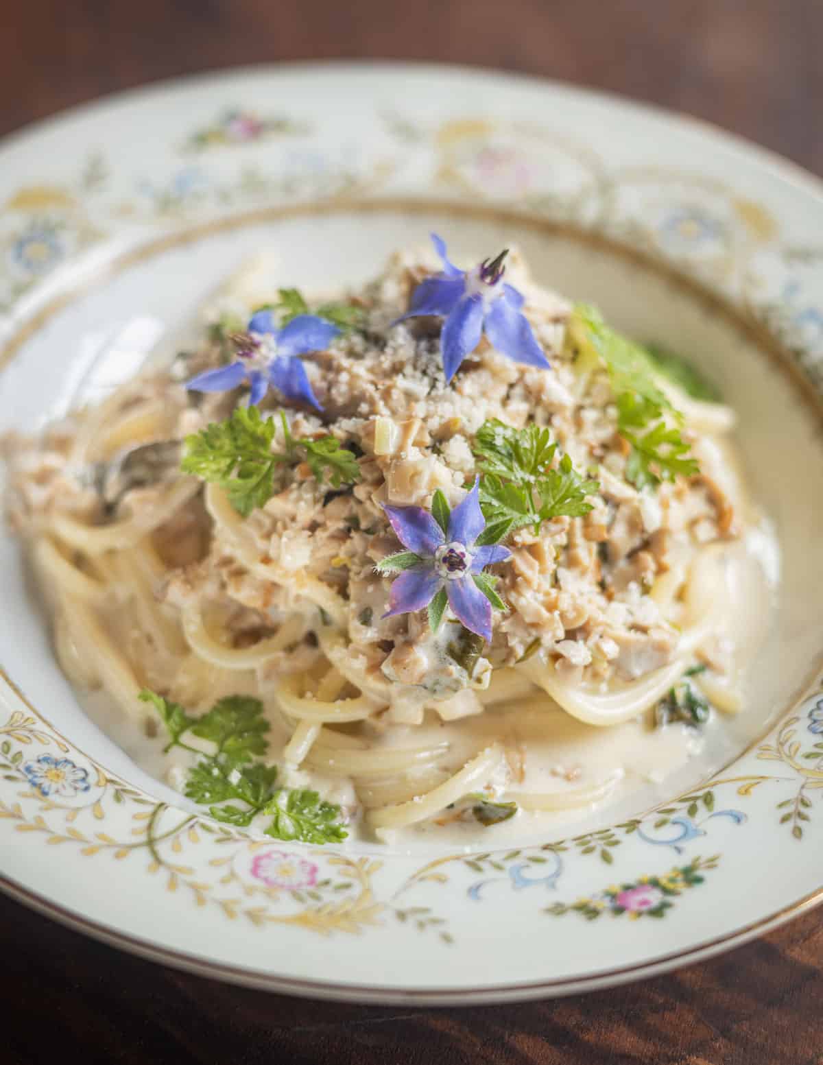 A bowl of berkeley's polypore made into duxelles and used in pasta. 