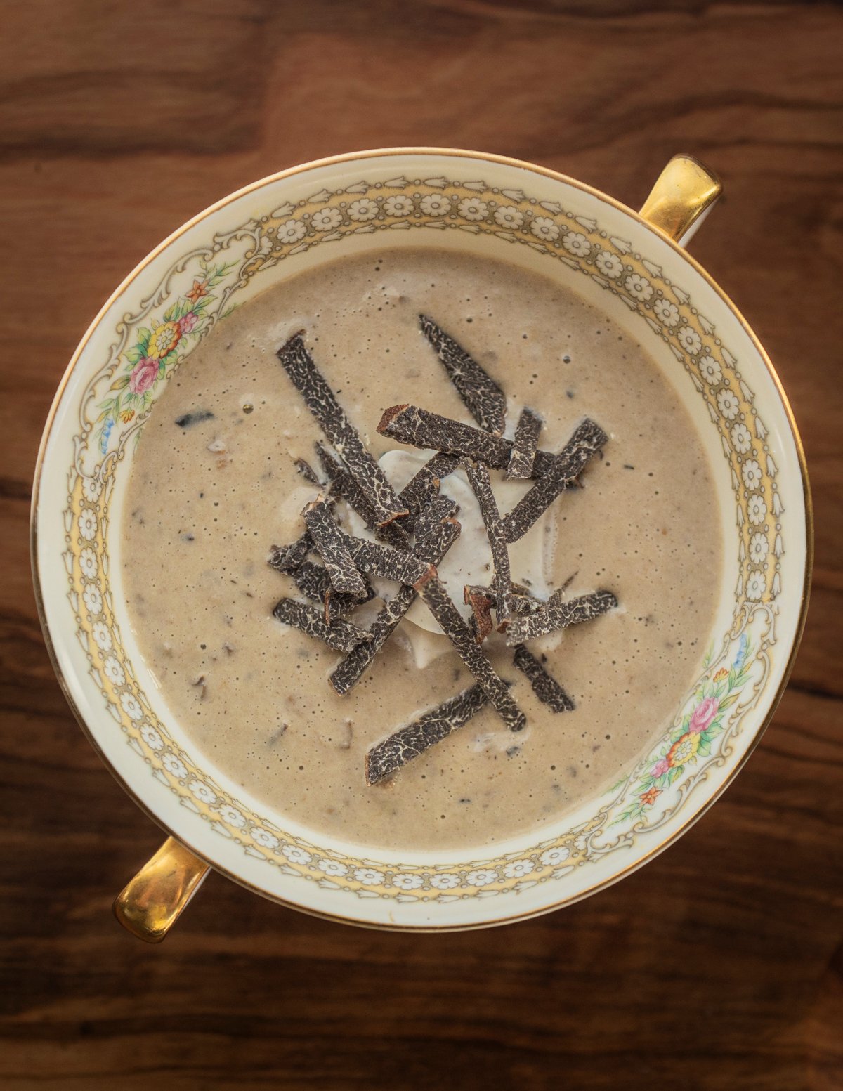 Gluten free mushroom soup with Appalachian truffles.