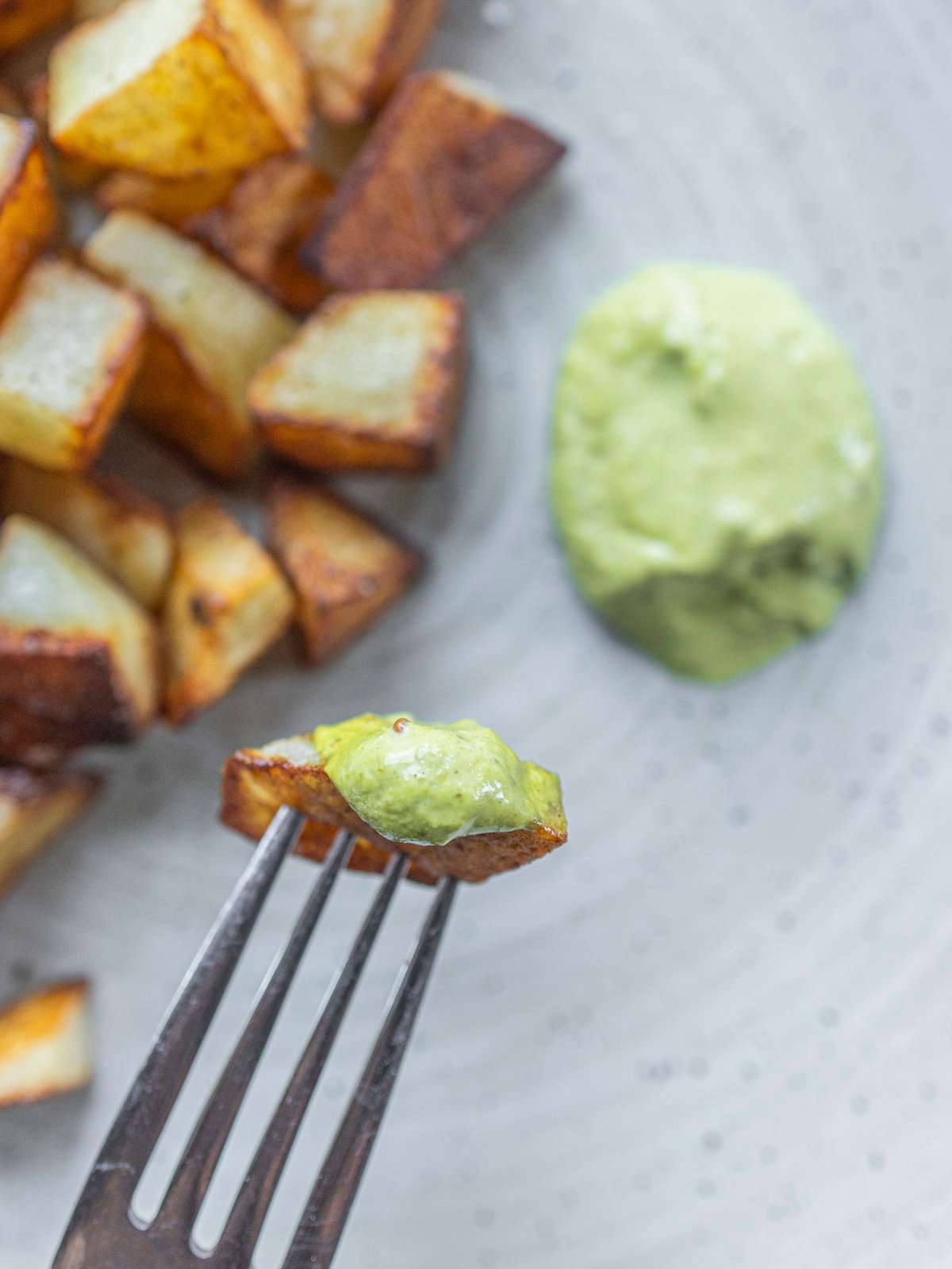 Fried potatoes with lovage garlic-herb aioli. 