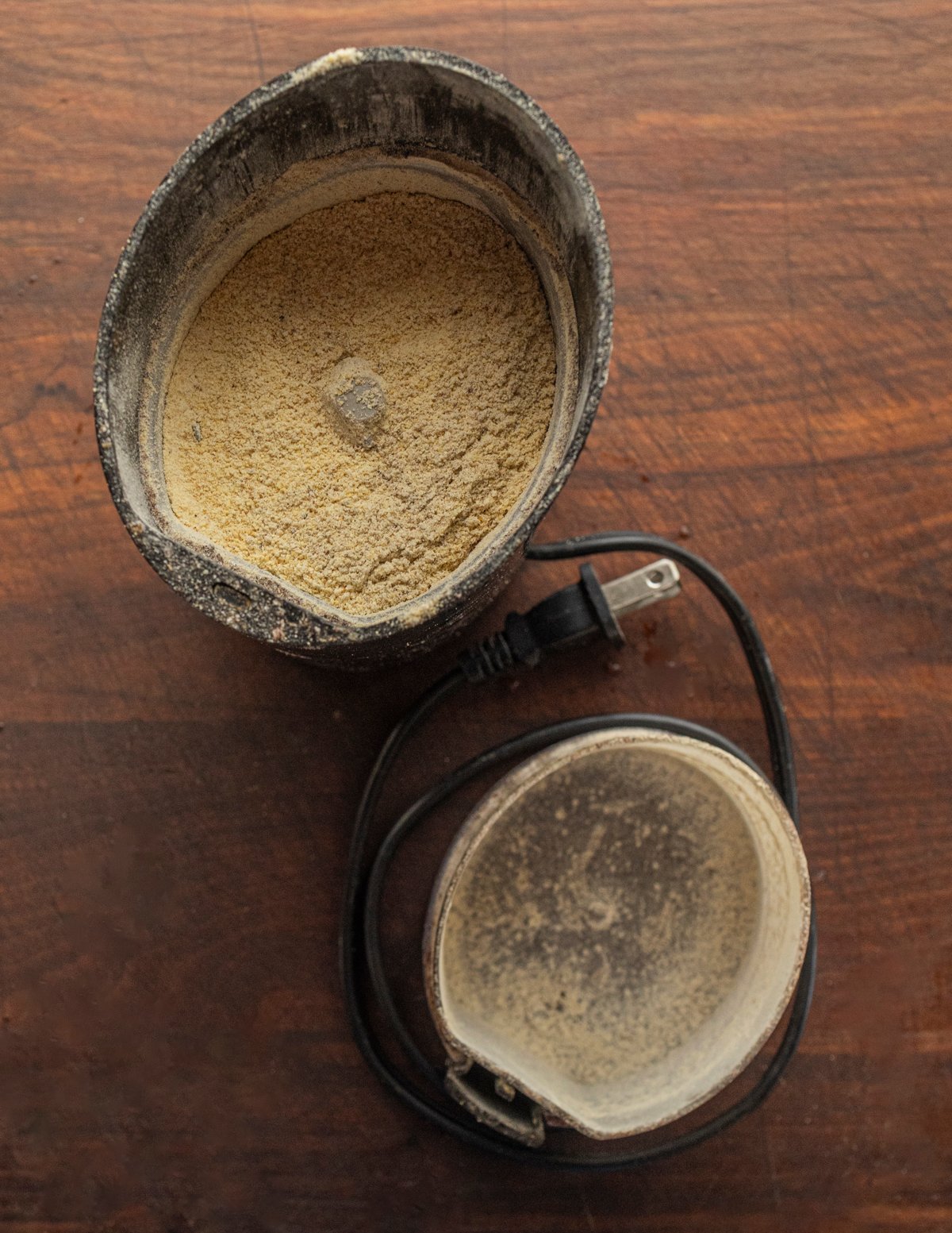 Grinding chestnut flour in a spice grinder for the finest texture. 