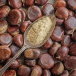 A cake inspired by chestnut castaggnaccio cake made with acorn flour.