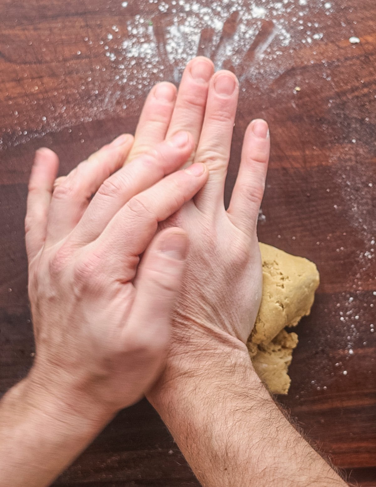 Kneading chestnut flour pasta dough.