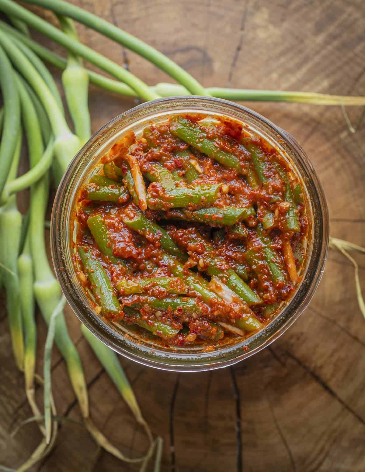 Fermented garlic scape kimchi.