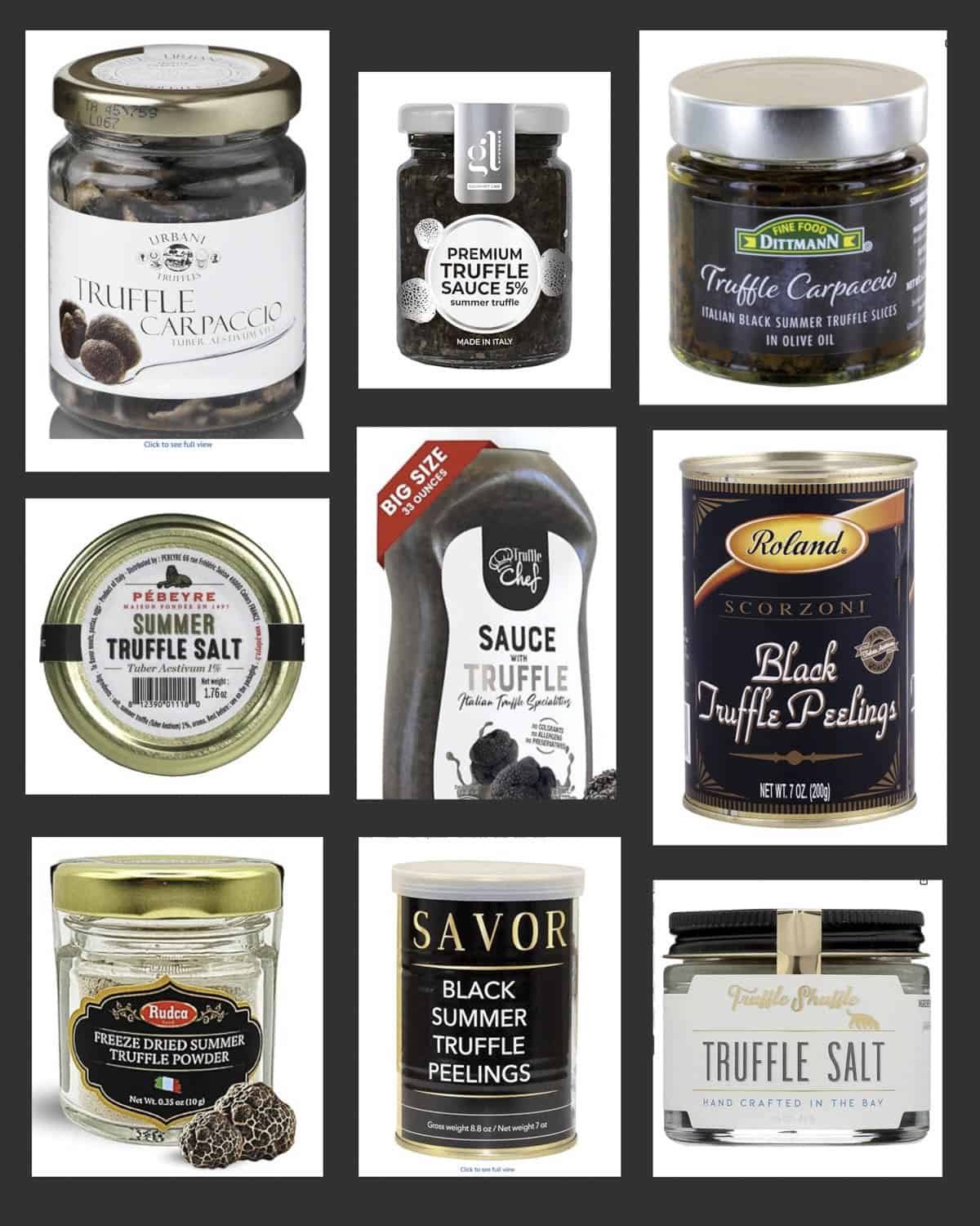 An infographic showing different commercial products made from Tuber aestivum, the summer truffle.